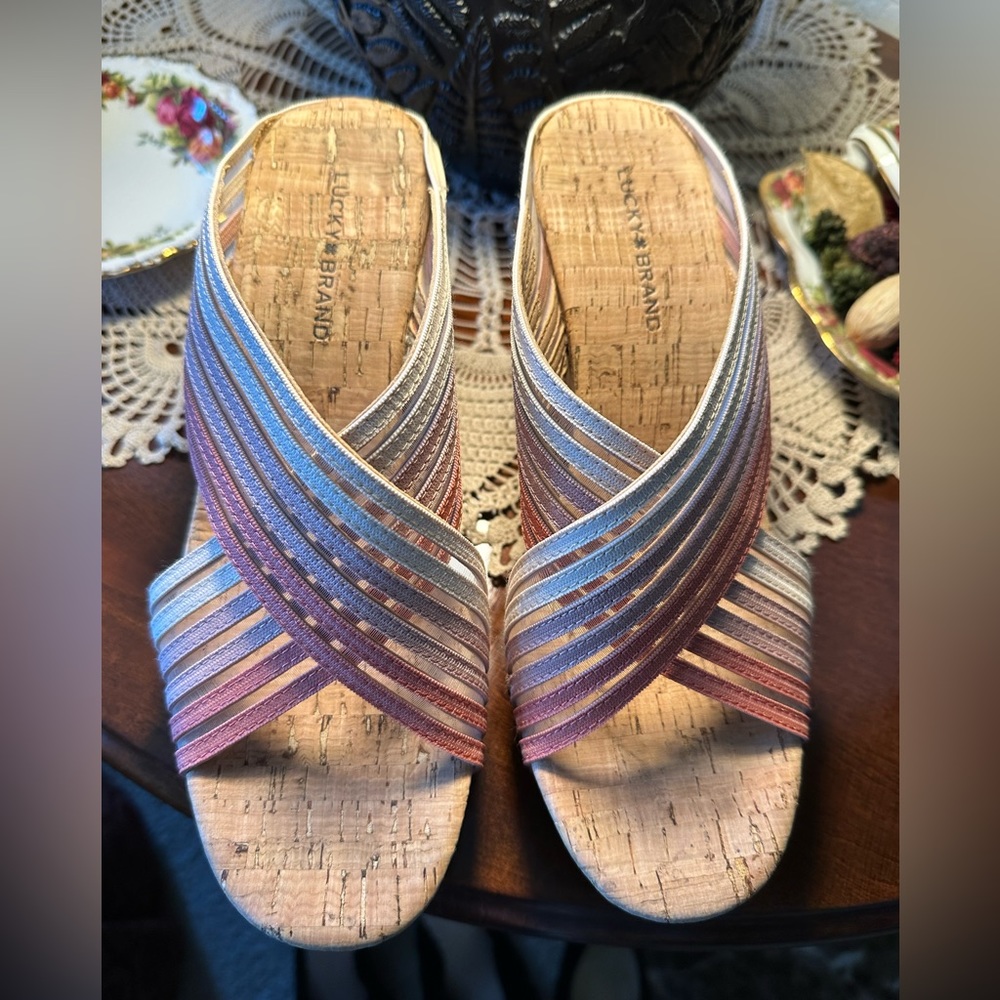 Lucky Brand Metallic Multi-Color Strappy Wedge Sandals